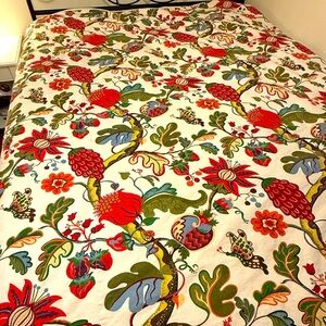 Pottery Barn Floral/Fruit Linen Blend Duvet Cover Button Closure Cottage FLAWS